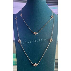 NEW!! Tory Burch Miller Rose Gold Pave Logo LONG necklace